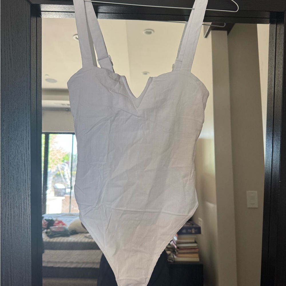 Free People White V-Neck Bodysuit